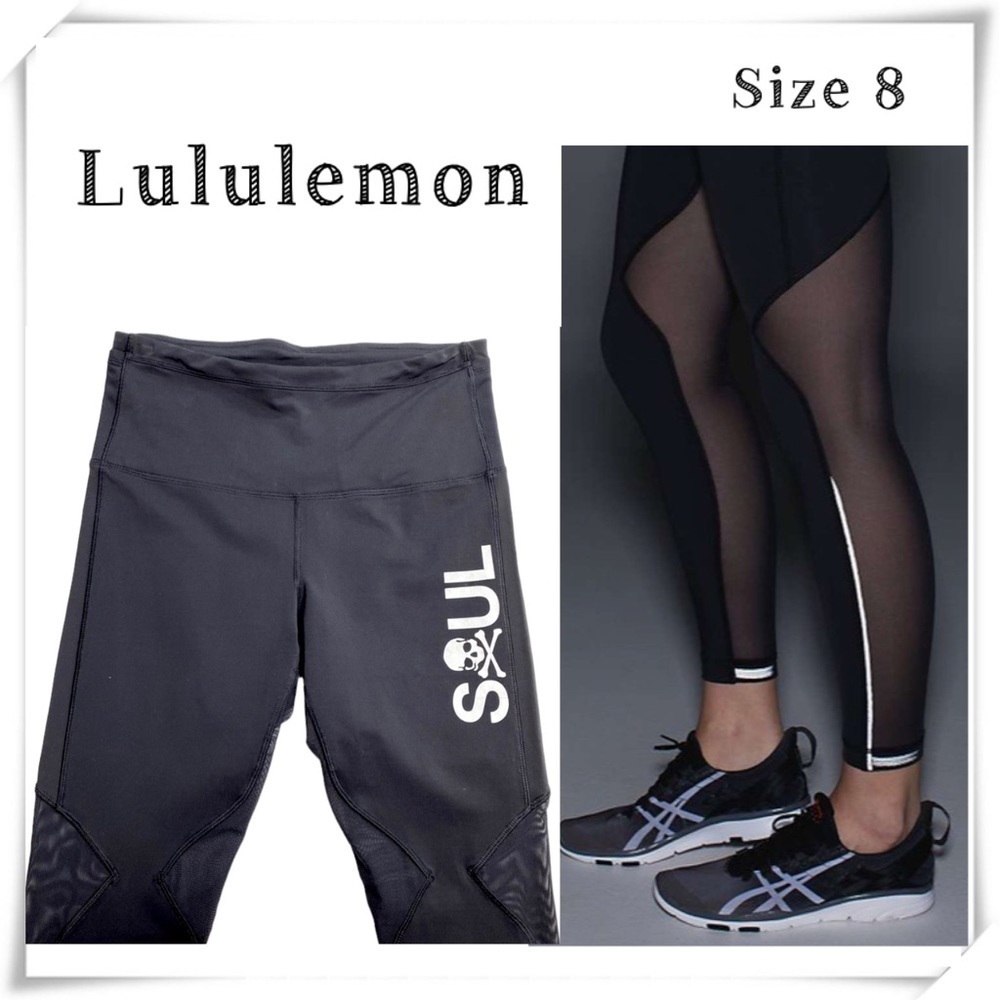 Lululemon Soulcycle Rare Logo Meshed 7/8 Leggings Tights In Black Size 8
